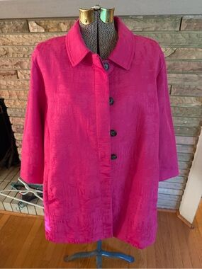 Chico’s Size 3 Pink Textured Jacquard Swing Coat Jacket XL